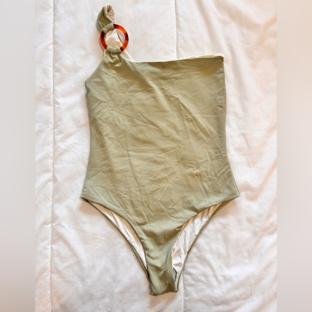 One-Shoulder Olive Green Women Swim One Piece - UPF 80 UV Protection